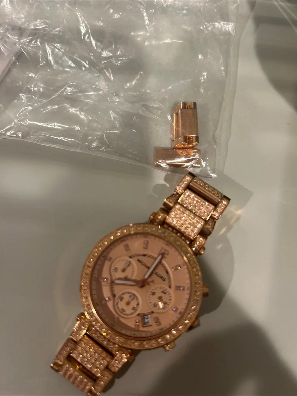 Michael Kors Rose Gold Crystal-Embellished Chronograph Watch